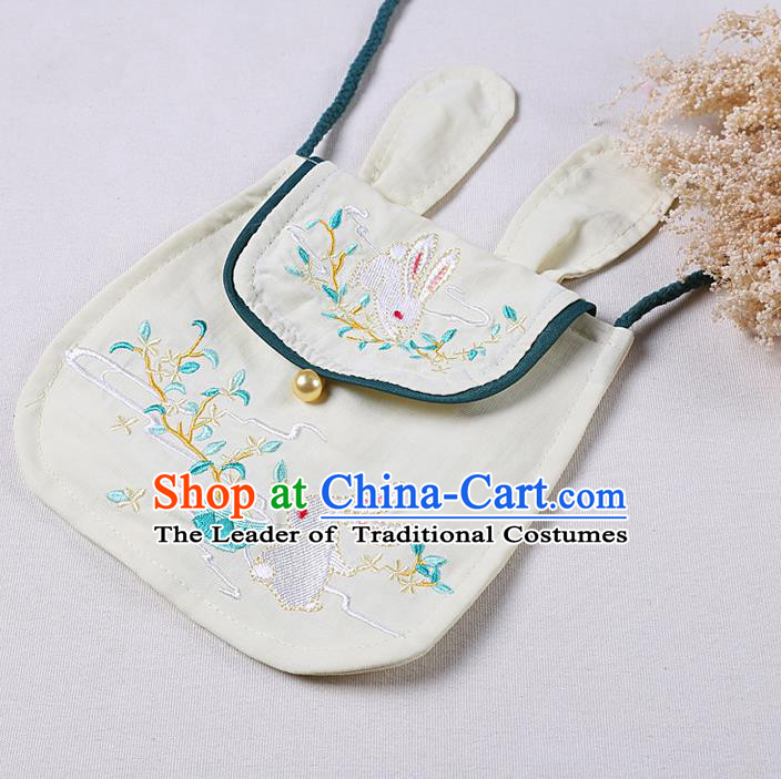Traditional Ancient Chinese Embroidered Hanfu Handbags Embroidered Rabbit Beige Bag for Women