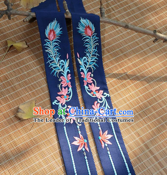 Traditional Ancient Chinese Embroidered Hanfu Hair Snood Embroidered Ombre Flowers Navy Silk Bandeau for Women