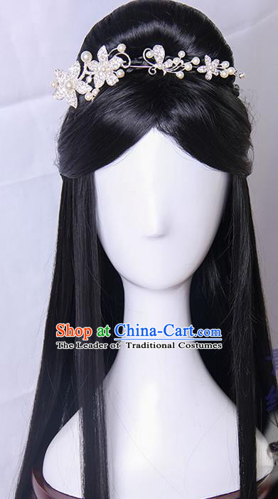 Traditional Handmade Ancient Chinese Tang Dynasty Princess Hair Decoration and Wig Complete Set, Ancient Chinese Palace Empress Headwear and Wig for Women