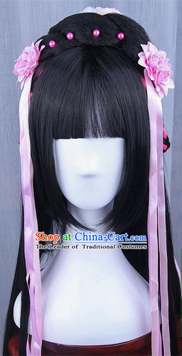 Traditional Handmade Ancient Chinese Han Dynasty Imperial Princess Hair Decoration and Wig Complete Set, Ancient Chinese Young Lady Headwear and Wig for Women