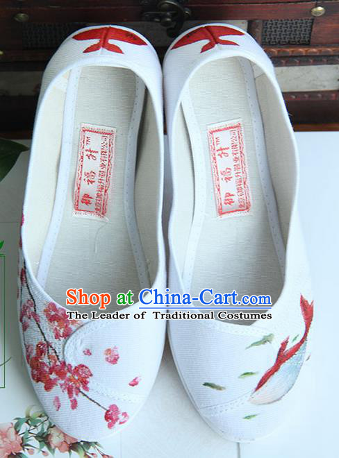 Traditional Handmade Ancient Chinese Han Dynasty Imperial Princess Freehand Sketching Chaenomeles Speciosa Shoes for Women