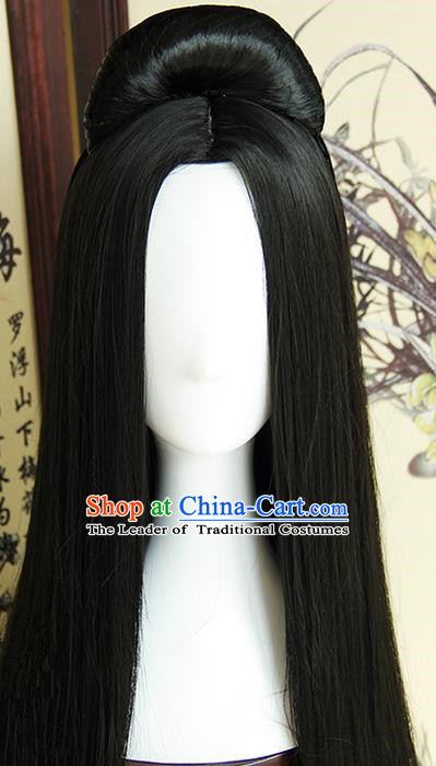 Traditional Handmade Ancient Chinese Tang Dynasty Imperial Empress Wig Complete Set, Ancient Chinese Cosplay Fairy Queen Wig for Women