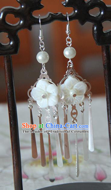 Traditional Handmade Chinese Ancient Princess Classical Hanfu Accessories Jewellery Tassel Shell Earrings for Women