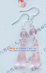 Traditional Handmade Chinese Ancient Princess Classical Hanfu Accessories Jewellery Pink Crystal Earrings Eardrop for Women