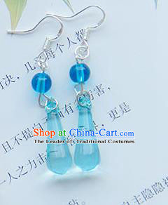 Traditional Handmade Chinese Ancient Princess Classical Hanfu Accessories Jewellery Blue Crystal Earrings Eardrop for Women