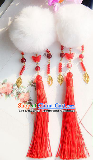Traditional Handmade Chinese Ancient Princess Classical Hanfu Accessories Jewellery Venonat Red Tassel Hair Step Shake Hair Claws, Hanfu Tassel Hair Fascinators Hairpins for Women