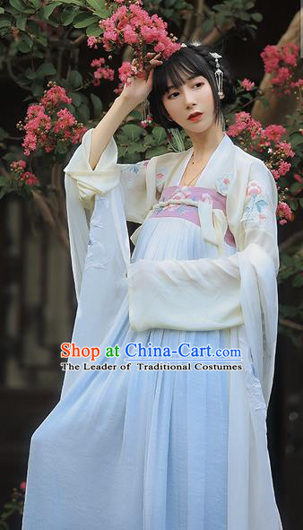 Traditional Ancient Chinese Female Costume Embroidered Two Pieces Dress, Elegant Hanfu Clothing Chinese Tang Dynasty Embroidered Palace Princess Dress for Women