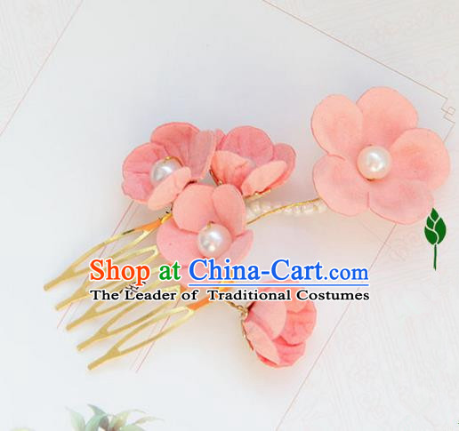 Traditional Handmade Chinese Ancient Princess Classical Hanfu Accessories Jewellery Silk Flowers Hair Step Shake Hair Claws, Hair Comb Hairpins for Women