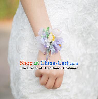 Top Grade Classical Wedding Silk Flowers, Bride Emulational Wrist Flowers Bridesmaid Bracelet Lilac Flowers for Women