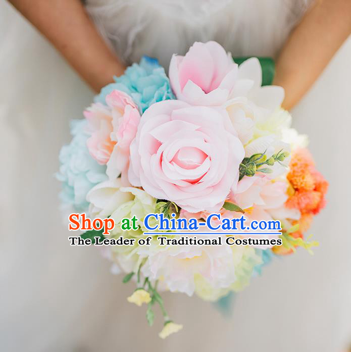 Top Grade Classical Wedding Silk Flowers Ball, Bride Holding Emulational Flowers, Hand Tied Bouquet Flowers for Women
