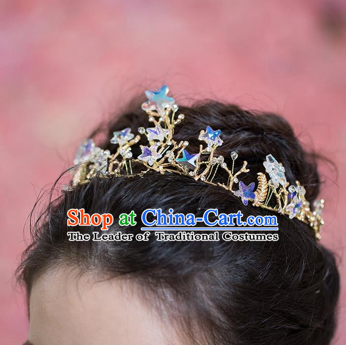 Handmade Chinese Classical Hair Accessories Wedding Hair Sticks Hair Jewellery, Bride Royal Crown Star Hair Clasp for Women