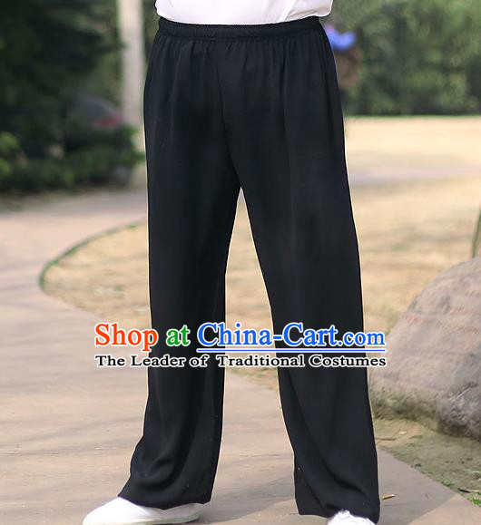 Traditional Chinese Top Linen Kung Fu Costume Martial Arts Kung Fu Training Black Pants, Tang Suit Gongfu Shaolin Wushu Clothing Tai Chi Taiji Teacher Trousers for Men