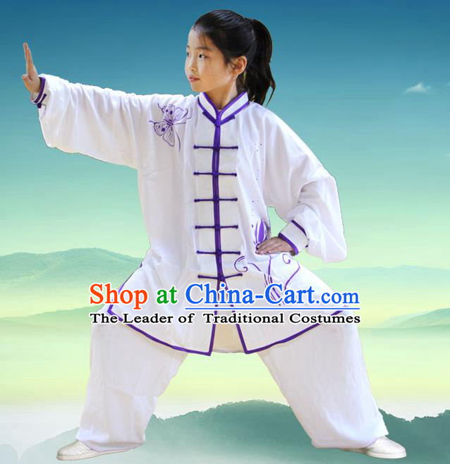 Traditional Chinese Top Silk Cotton Kung Fu Costume Martial Arts Kung Fu Training Children Plated Buttons Butterfly Uniform, Tang Suit Gongfu Shaolin Wushu Clothing, Tai Chi Taiji Teacher Suits Uniforms for Kids