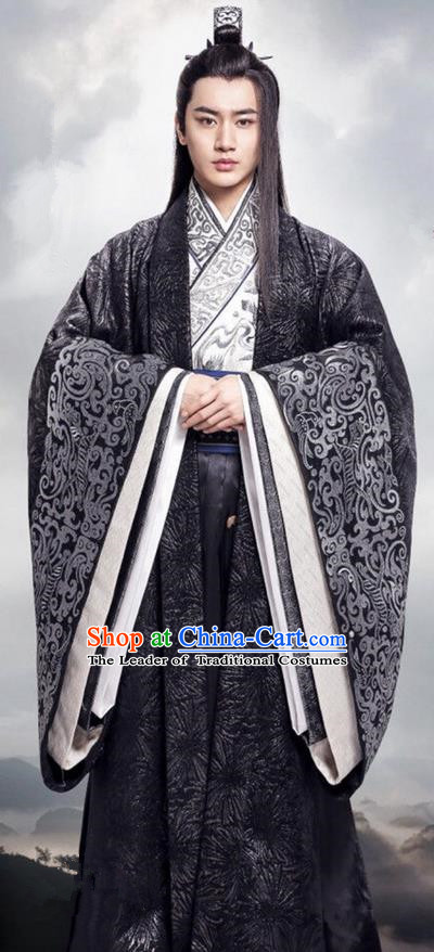 Traditional Ancient Chinese Nobility Childe Costume, Elegant Hanfu Male Lordling Dress, Warring States Swordsman Clothing, China Warring States Period Prince Embroidered Clothing for Men