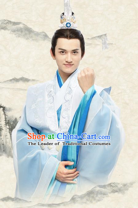 Traditional Ancient Chinese Nobility Childe Costume, Elegant Hanfu Male Lordling Dress, Warring States Literati Swordsman Clothing, China Warring States Period Qu Yuan Embroidered Clothing for Men