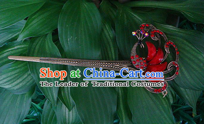 Traditional Chinese Miao Ethnic Minority Hair Jewelry Accessories, Hmong Handmade Peacock Hairpins, Miao Ethnic Jewelry Accessories Hair Claw for Women