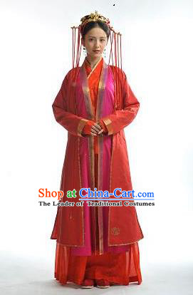 Traditional Chinese Ming Dynasty Wedding Costume, Chinese Ancient Imperial Empress Embroidery Dress and Accessories Complete Set for Women