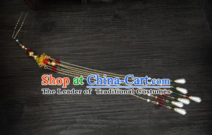 Traditional Handmade Chinese Ancient Classical Hair Accessories Barrettes Hairpin, Imperial Emperess Tassel Headdress Hair Jewellery, Hair Fascinators Hairpins for Women
