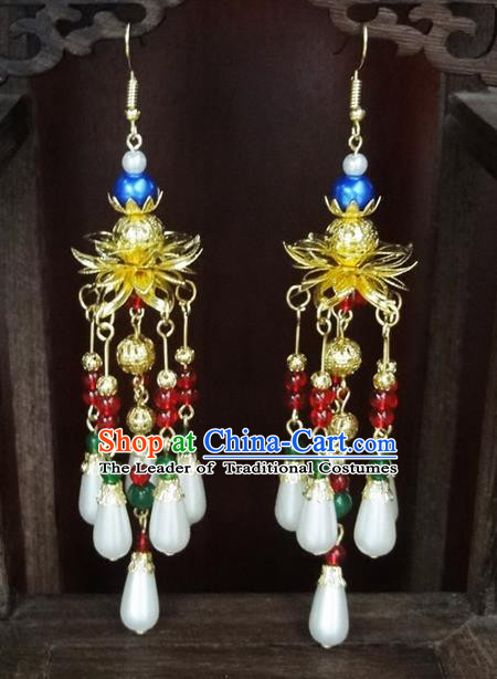 Traditional Handmade Chinese Ancient Classical Lotus Pearl Earrings for Women