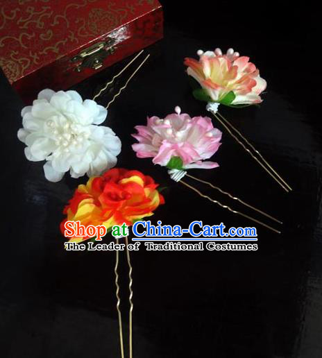 Traditional Handmade Chinese Ancient Classical Hair Accessories Barrettes Hairpin, Flowers Headdress Hair Jewellery, Hair Fascinators Hairpins for Women