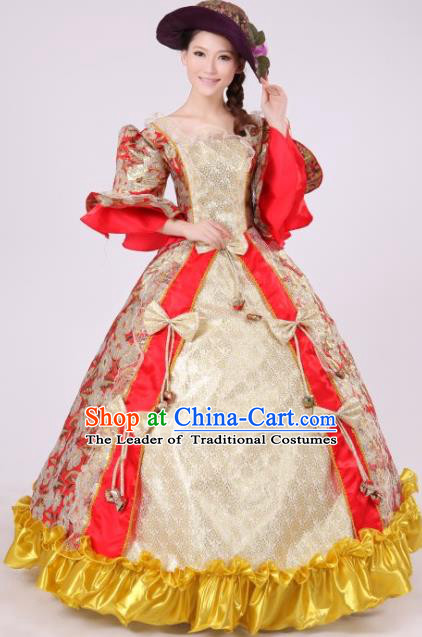 Traditional Ancient European Female Clothing, European Palace Court Juliet Stage Costumes and Hat Complete Set for Women