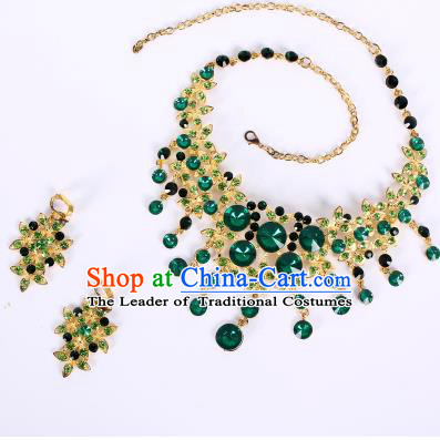 Traditional Handmade Chinese Ancient Classical Hair Accessories Frontlet, Bride Wedding Hair Sticks and Earrings, Chinese Crystal Necklace and Earrings Complete Set for Women