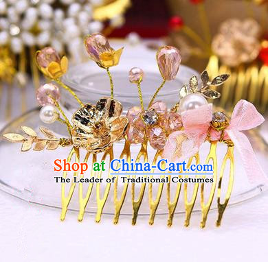 Traditional Handmade Chinese Ancient Classical Hair Accessories Pink Flowers Hairpin, Hair Claws Hair Comb for Women