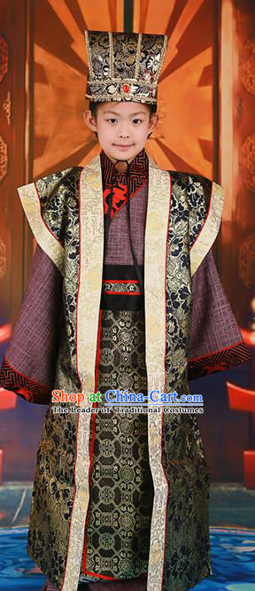 Traditional Ancient Chinese Imperial Minister Costume, Chinese Han Dynasty King Children Dress, Cosplay Chinese Imperial Majesty Embroidered Clothing for Kids