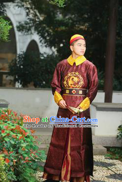 Traditional Ancient Chinese Qing Dynasty Imperial Prince Robes, Manchu Imperial Emperor Embroidered Dragon Costumes for Men
