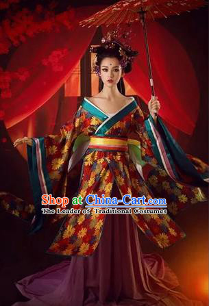 Traditional Ancient Chinese Imperial Emperess Costume, Chinese Tang Dynasty Kimono Dress, Cosplay Lady Yang Chinese Imperial Consort Clothing for Women