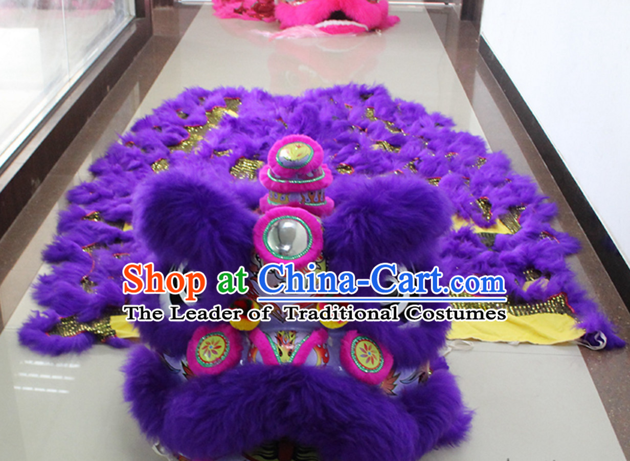 Purple New 100_ Long Wool Lion Dancing Costume Complete Set