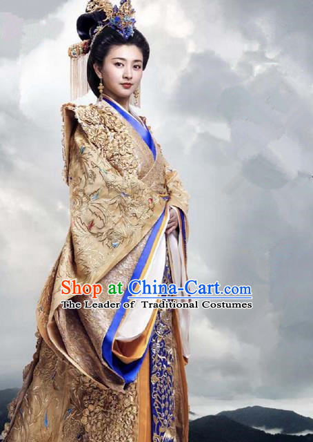 Traditional Ancient Chinese Imperial Emperess Costume, Chinese Han Dynasty Queen Wedding Dress, Cosplay Chinese Emperess Embroidered Clothing Phoenix Hanfu for Women