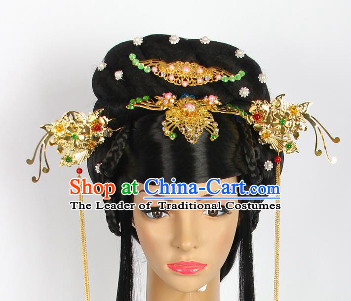 Chinese Wedding Jewelry Accessories, Traditional Xiuhe Suits Wedding Bride Flowers Headwear, Wedding Phoenix Crown, Ancient Chinese Phoenix Coronet Complete Set for Women
