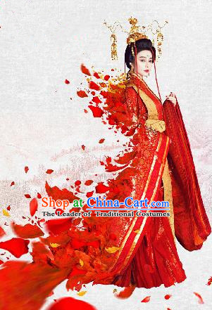 Traditional Ancient Chinese Imperial Consort Costume, Chinese Tang Dynasty Yang Lady Red Dress, Cosplay Chinese Imperial Concubine Embroidered Clothing for Women