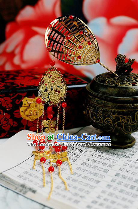 Chinese Wedding Jewelry Accessories, Traditional Xiuhe Suits Wedding Bride Sector Headwear, Wedding Tiaras, Ancient Chinese Sector Harpins for Women