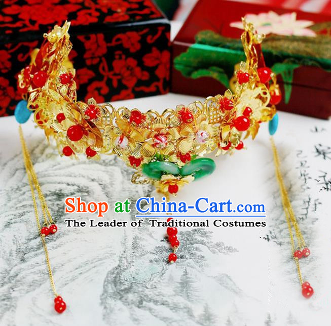 Chinese Wedding Jewelry Accessories, Traditional Xiuhe Suits Wedding Bride Flowers Headwear, Wedding Hair Crown, Ancient Chinese Harpins for Women