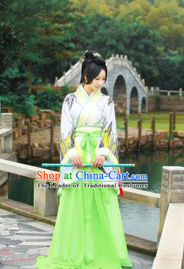 Traditional Ancient Chinese Imperial Emperess Costume, Chinese Han Dynasty Princess Young Lady Chiffon Dress, Cosplay Chinese Peri Concubine Embroidered Hanfu Green Clothing for Women