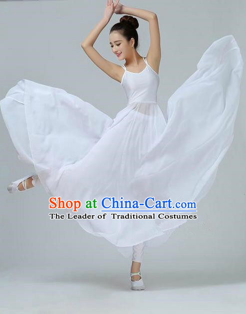 Traditional Modern Dancing Compere Costume, Women Opening Classic Chorus Singing Group Dance Dress, Modern Dance Classic Dance White Dress for Women
