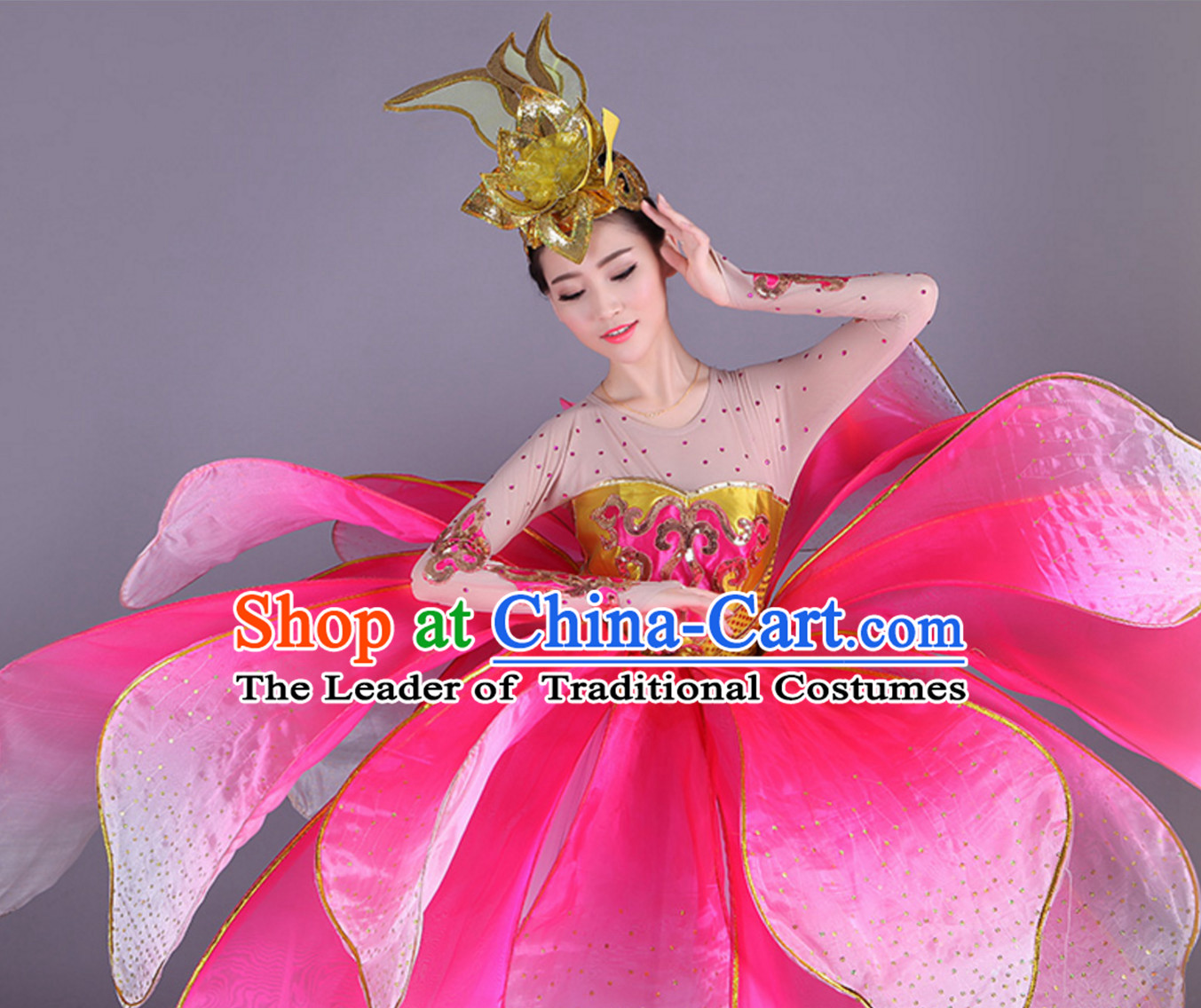 Chinese Professional Stage Performance Flower Dance Costumes and Headgear Complete Set for Women