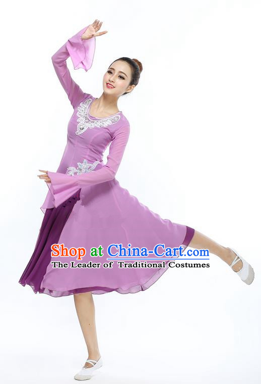 Traditional Modern Dancing Compere Costume, Women Opening Classic Chorus Singing Group Dance Dress, Modern Dance Classic Ballet Dance Purple Dress for Women