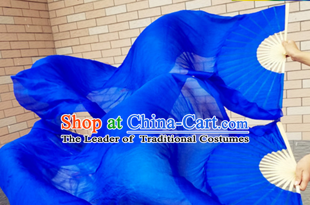 Blue Color Top Pure Silk 1.5 Meter Long Silk Dance Fan Streamer