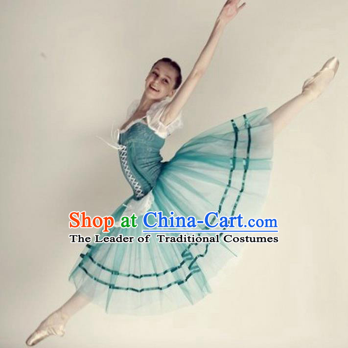 Traditional Modern Dancing Compere Costume, Opening Classic Chorus Singing Group Dance Bubble Dress Tu Tu Dancewear, Modern Dance Classic Ballet Dance Blue Elegant Dress for Women