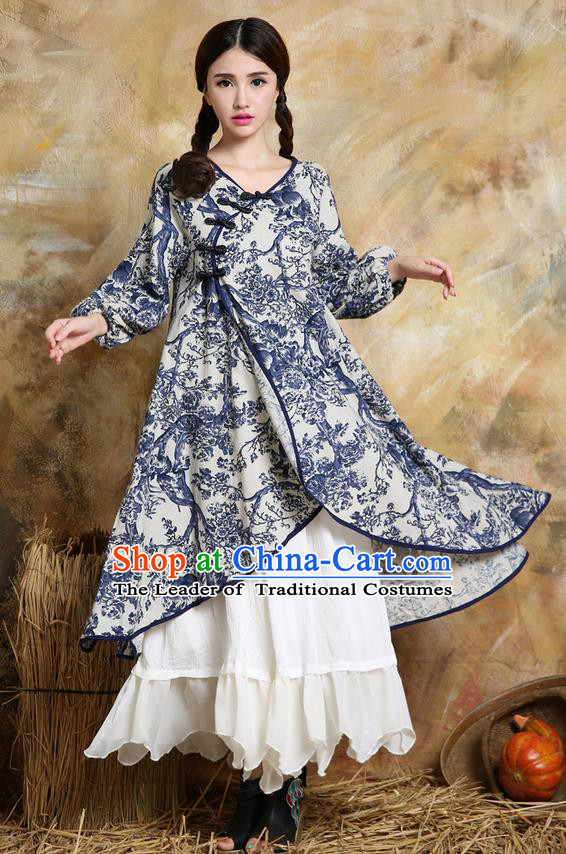 Traditional Ancient Chinese National Costume, Elegant Hanfu Cardigan Coat, China Tang Suit Plated Buttons Cape, Upper Outer Garment Blue Dust Coat Cloak Clothing for Women