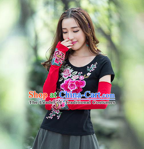 Traditional Chinese National Crafts Female Sun Protection Gloves, Handmade Embroidery Red Sun Protection Sleeve Accessories Hand Buff for Women