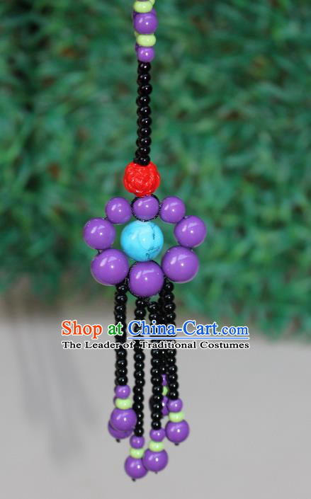 Traditional Chinese Miao Nationality Crafts Jewelry Accessory, Hmong Handmade Beads Tassel Flowers Pendant, Miao Ethnic Minority Necklace Accessories Sweater Chain Pendant for Women