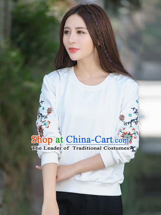 Traditional Ancient Chinese National Costume, Elegant Hanfu Embroidery Flowers Fleece Shirt, China Tang Suit Blouse Cheongsam Upper Outer Garment Shirts Clothing for Women