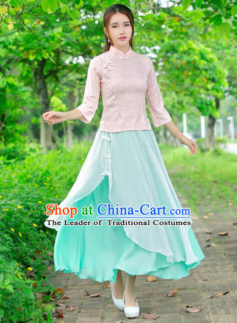 Traditional Ancient Chinese Young Women Cheongsam Dress Republic of China Tangsuit Stand Collar Blouse Dress Tang Suit Clothing for Women