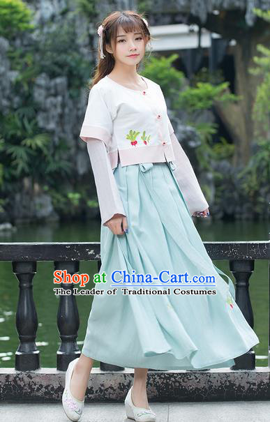 Traditional Ancient Chinese Ancient Costume, Elegant Hanfu Clothing Embroidered Blouse and Dress, China Ming Dynasty Elegant Blouse and Skirt Complete Set for Women
