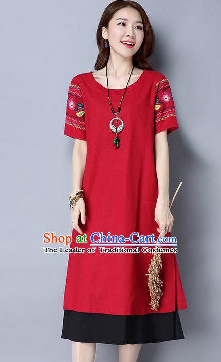 Traditional Ancient Chinese National Costume, Elegant Hanfu Embroidery Red Dress, China Tang Suit Cheongsam Upper Outer Garment Elegant Dress Clothing for Women