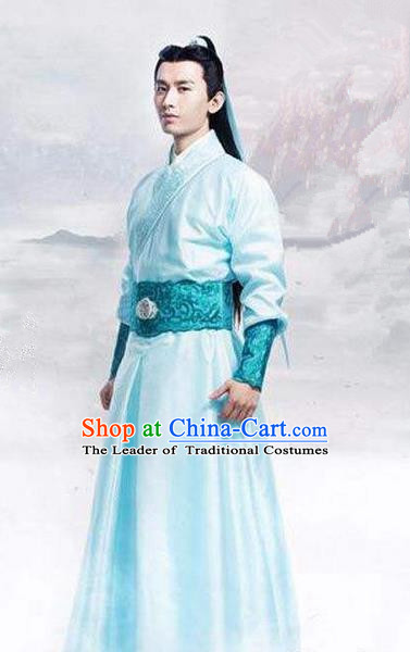 Traditional Ancient Chinese Swordsman Costume, Chinese Han Dynasty Jiang Hu Swordsman Robe, Cosplay Imperial Prince Chinese Bladesman Hanfu Clothing for Men